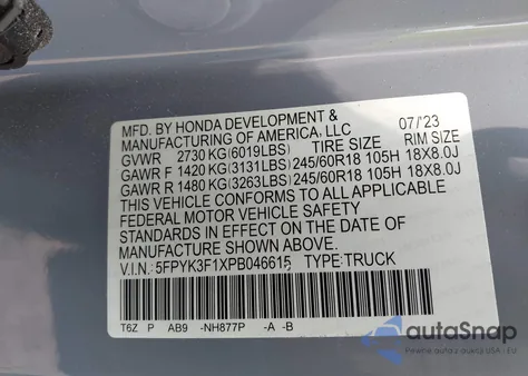 2023 Honda Ridgeline Sport from USA, damaged, VIN 5FPYK3F1XPB046615